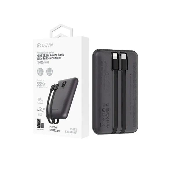 Mini Powerbank 10 000 mAh avec deux câbles intégrés 22,5 W - Devia